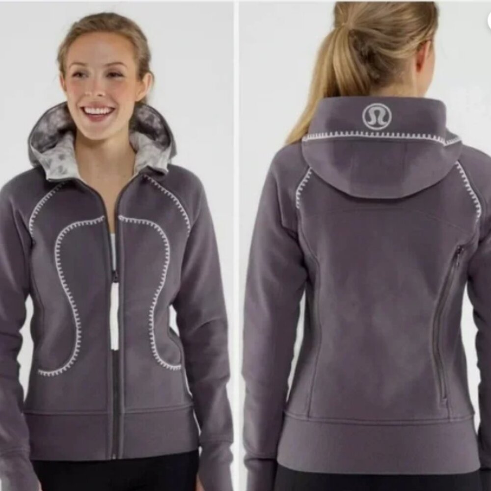 lululemon athletica Charcoal Gray Zip Hoodie with White Contrast Stitching